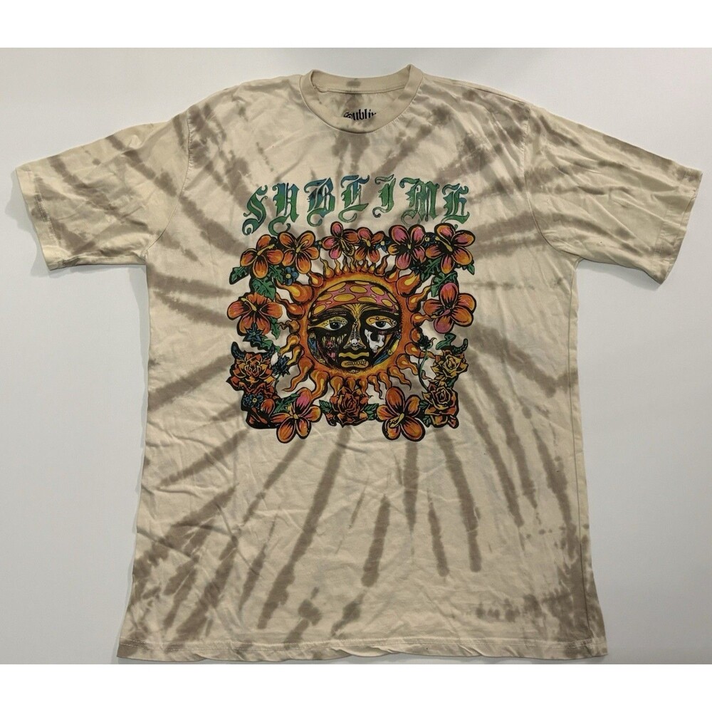 Sublime Tie-Dye Cotton T-shirt Mens XL Cream and Green Graphic Design Skater